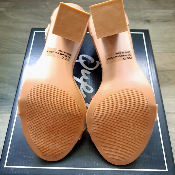 Qupid | lt champagne satin ~ clear chunk high heel with ankle buckle - Picture 8 of 9